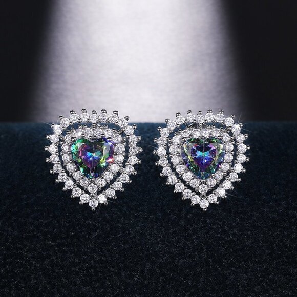 Jewelry - "💎Hollow Double Heart Colorful Zircon Inlaid Heart Earrings  Women, INDN8611